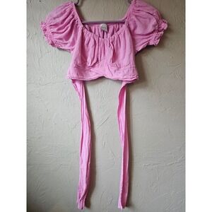 Blanco By Nature Pink Puff Sleeve Tie Front Crop Top Size S